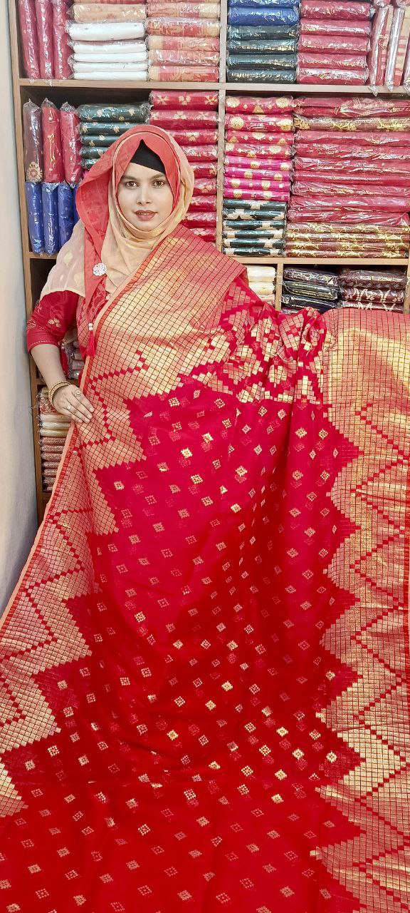 ঝিলিক জামদানী শাড়ি (Red) - Red