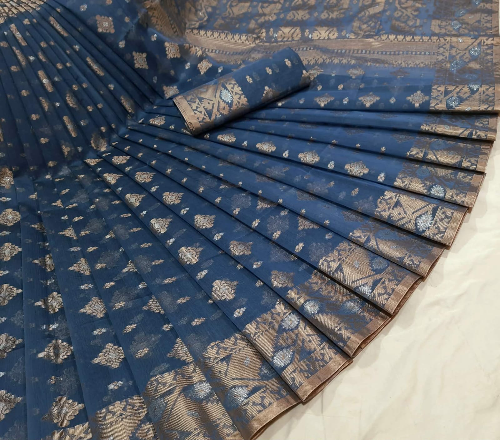 সফট সিল্ক কাতান  ১২.৫ হাত শাড়ি - Blue Ash