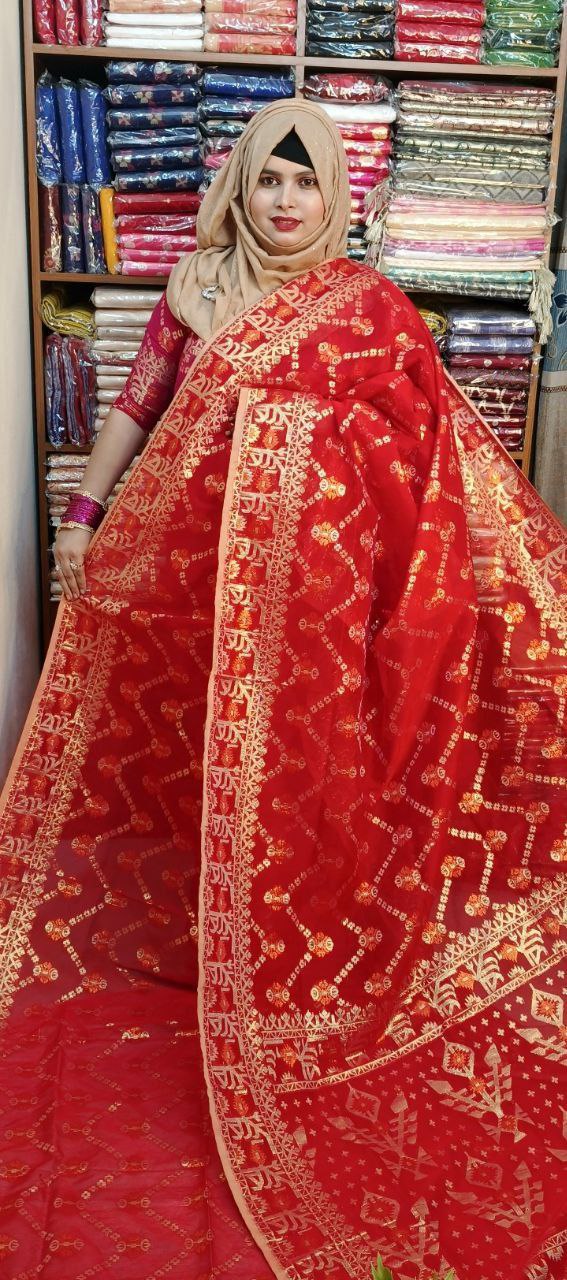 স্বর্ণ ছোঁয়া জামদানী শাড়ি - Pink